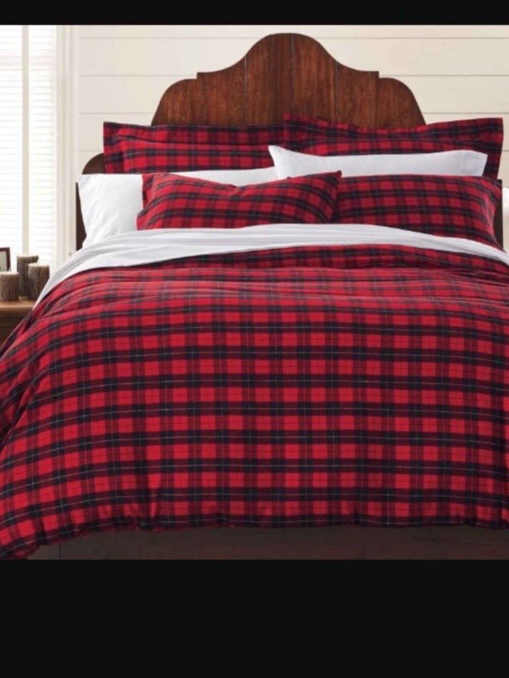 Cuddledown DUVET COVER COTTON FLANNEL KING Red Black PLAID TARTAN NEW